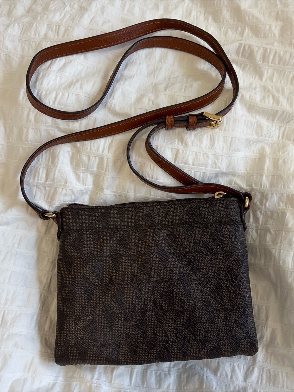 Michael Kors Dark Brown Signature MK Crossbody with Gold Logo - Picture 2 of 4